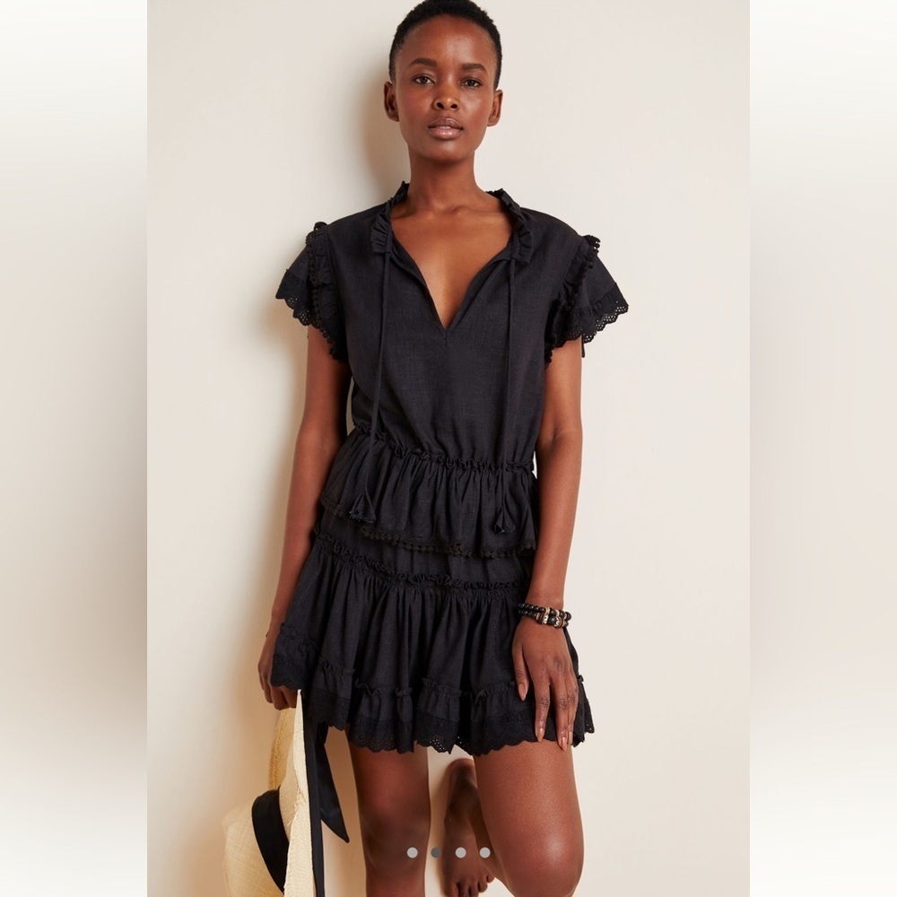 MISA Los Angeles Black Ruffle Mini Dress Small from Revolve